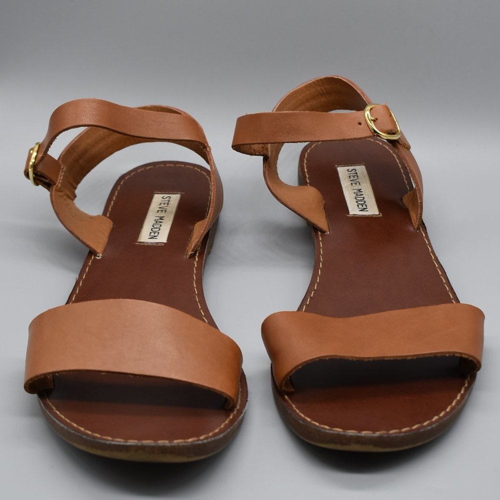 Steve Madden Tan Brown Donddi Sandals With Gold Buckle Womens Size 10